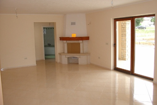 Bright living room with chimney